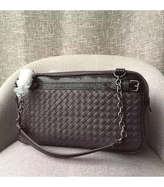 Bottega Veneta Woven Deep Grey Leather Shoulder Bag