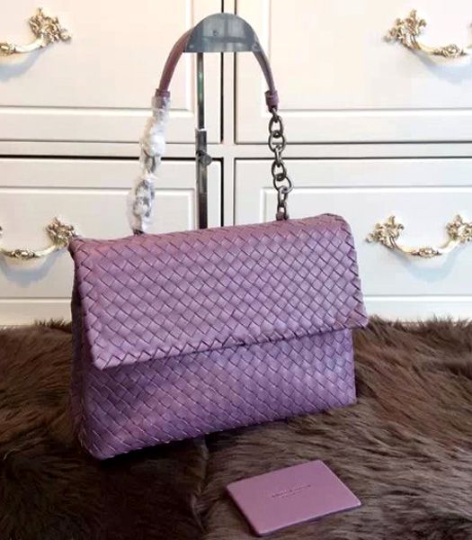 Bottega Veneta Woven Flap Shoulder Bag Pink Purple Lambskin
