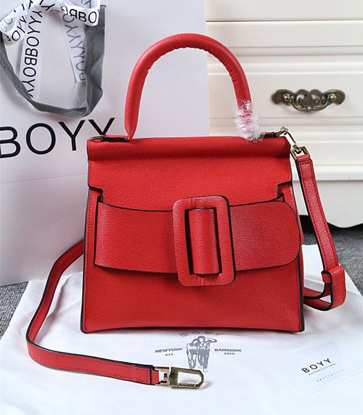 Boyy 23cm Red Original Leather Buckle Belt Tote Bag