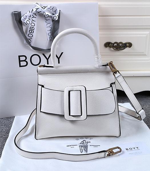 Boyy 23cm White Original Leather Buckle Belt Tote Bag