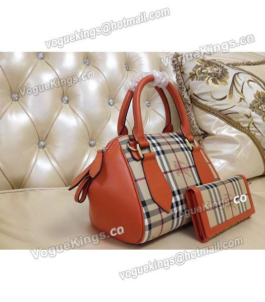 Burberry 28cm Check Canvas With Orange Calfskin Leather Tote Bag-1