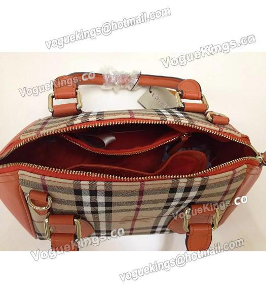 Burberry 28cm Check Canvas With Orange Calfskin Leather Tote Bag-2