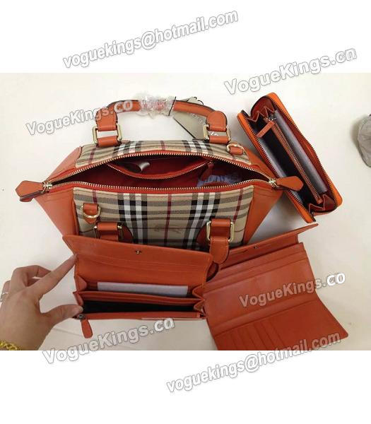 Burberry 28cm Check Canvas With Orange Calfskin Leather Tote Bag-3