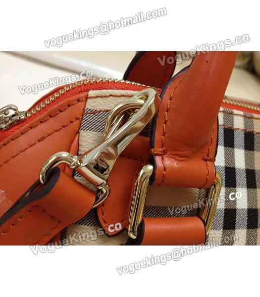 Burberry 28cm Check Canvas With Orange Calfskin Leather Tote Bag-6