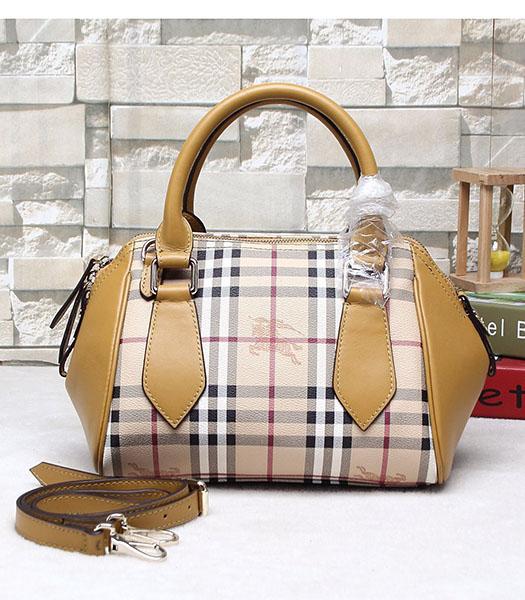 Burberry 28cm Check Canvas With Yellow Calfskin Leather Tote Bag