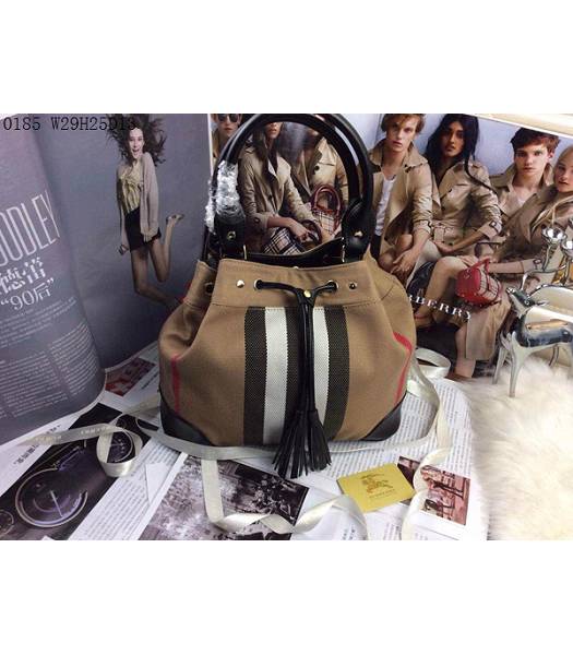 Burberry Canvas With Black Leather Tassel Tote Bag-4