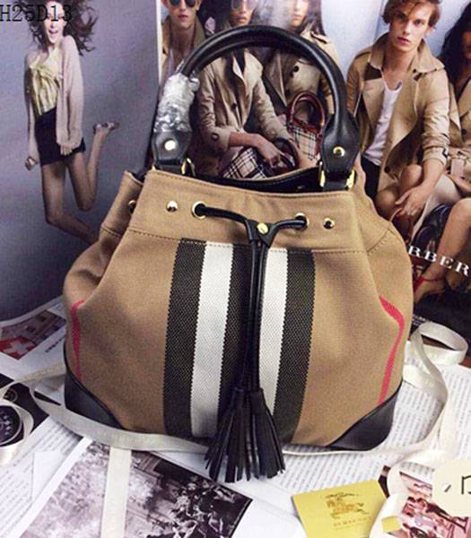 Burberry Canvas With Black Leather Tassel Tote Bag