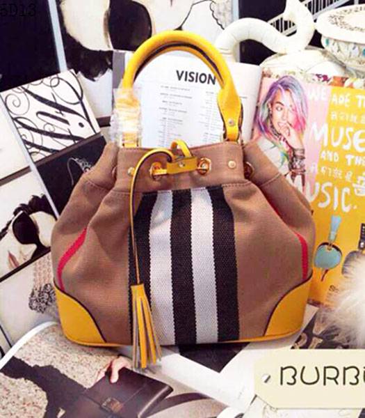 Burberry Canvas With Yellow Leather Tassel Tote Bag