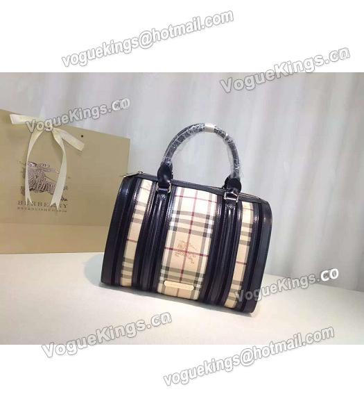 Burberry Check Canvas With Black Leather Classic Boston Tote Bag-2