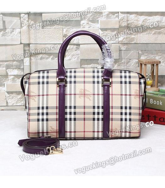 Burberry Check Canvas With Calfskin Leather Bow-knot Tote Bag Purple-1