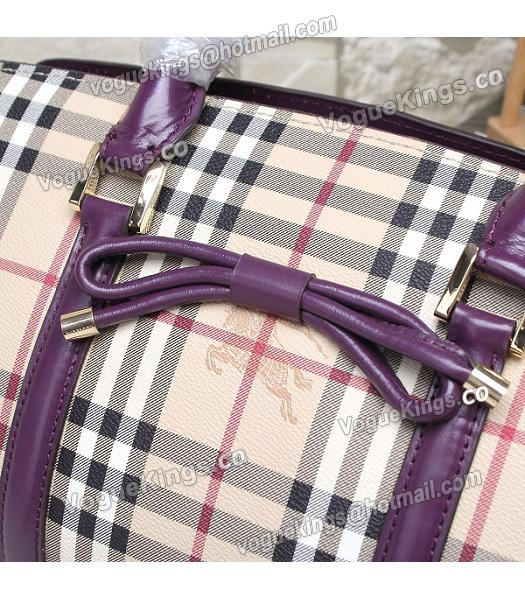 Burberry Check Canvas With Calfskin Leather Bow-knot Tote Bag Purple-2