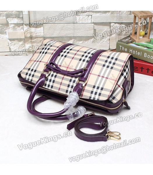 Burberry Check Canvas With Calfskin Leather Bow-knot Tote Bag Purple-3