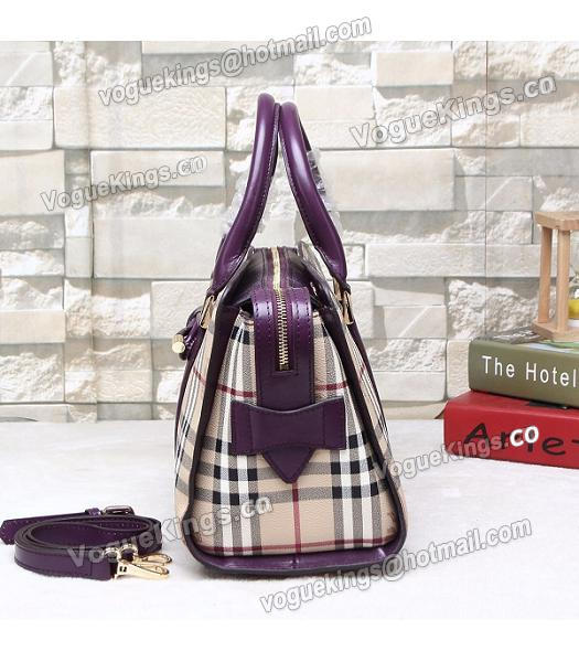 Burberry Check Canvas With Calfskin Leather Bow-knot Tote Bag Purple-4