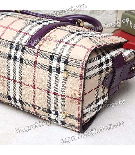 Burberry Check Canvas With Calfskin Leather Bow-knot Tote Bag Purple-5