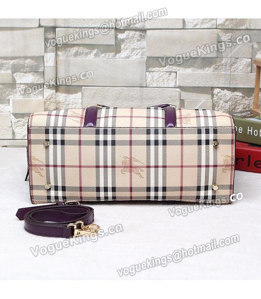 Burberry Check Canvas With Calfskin Leather Bow-knot Tote Bag Purple-6