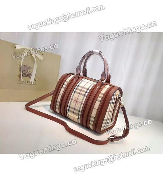 Burberry Check Canvas With Coffee Leather Classic Boston Tote Bag-1