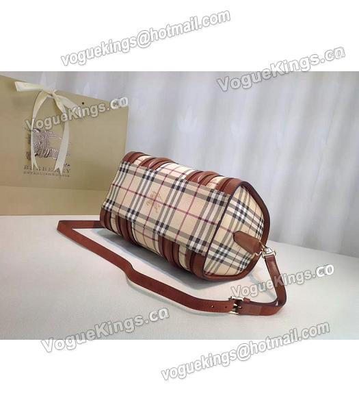 Burberry Check Canvas With Coffee Leather Classic Boston Tote Bag-3