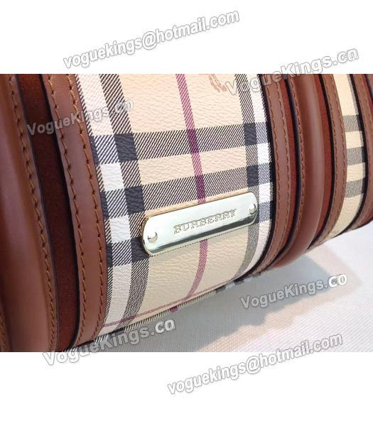 Burberry Check Canvas With Coffee Leather Classic Boston Tote Bag-5