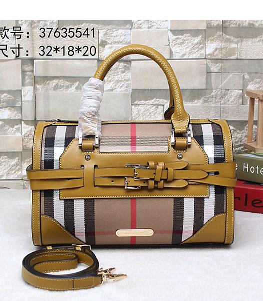 Burberry Check Canvas With Oil Wax Calfskin Leather Tote Bag Yellow