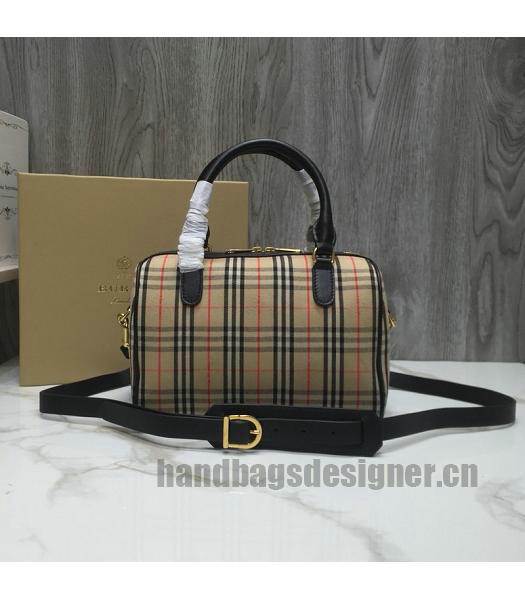 Burberry Check Canvas With Original Leather Small Tote Bag Black-2