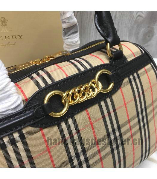 Burberry Check Canvas With Original Leather Small Tote Bag Black-4