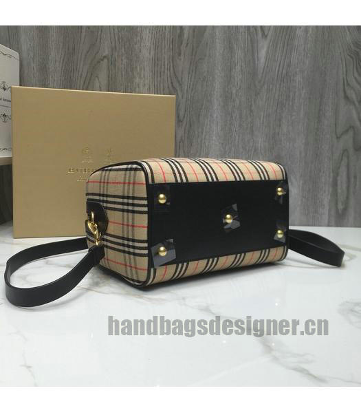 Burberry Check Canvas With Original Leather Small Tote Bag Black-5