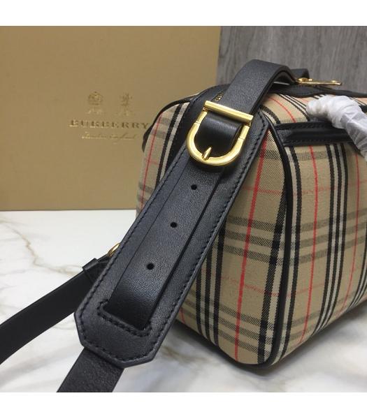 Burberry Check Canvas With Original Leather Small Tote Bag Black-8