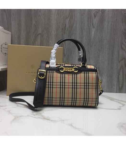 Burberry Check Canvas With Original Leather Small Tote Bag Black