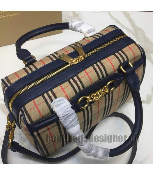 Burberry Check Canvas With Original Leather Small Tote Bag Blue-4