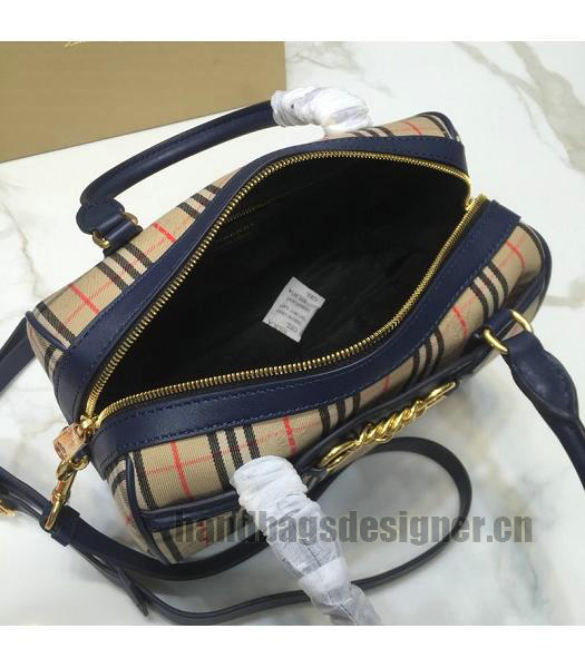 Burberry Check Canvas With Original Leather Small Tote Bag Blue-5