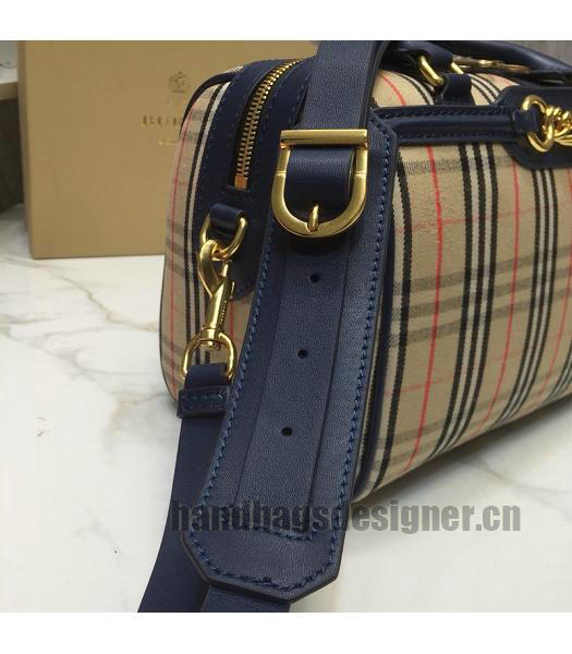 Burberry Check Canvas With Original Leather Small Tote Bag Blue-7