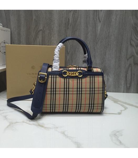 Burberry Check Canvas With Original Leather Small Tote Bag Blue
