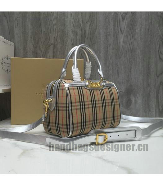 Burberry Check Canvas With Original Leather Small Tote Bag Silver-1