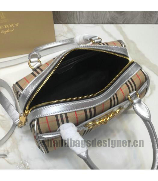 Burberry Check Canvas With Original Leather Small Tote Bag Silver-6