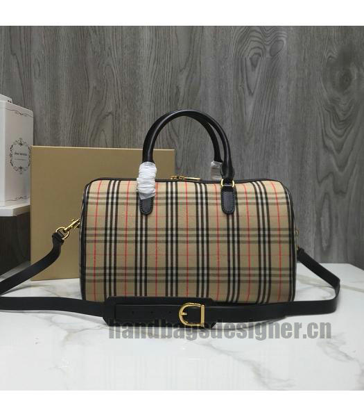 Burberry Check Canvas With Original Leather Tote Bag Black-2