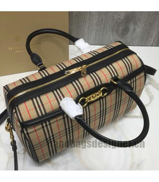 Burberry Check Canvas With Original Leather Tote Bag Black-3