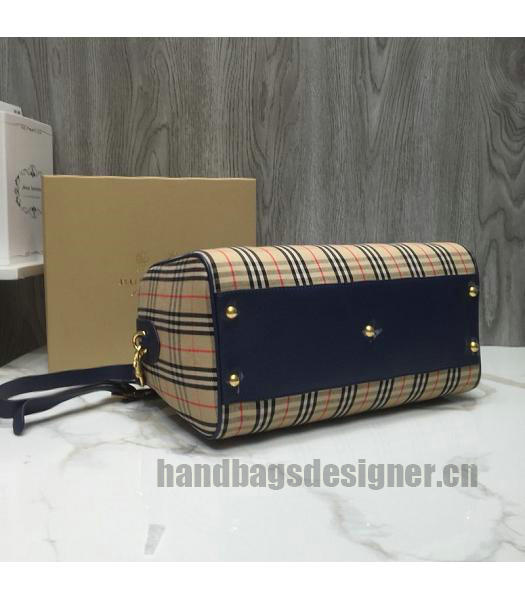 Burberry Check Canvas With Original Leather Tote Bag Blue-3