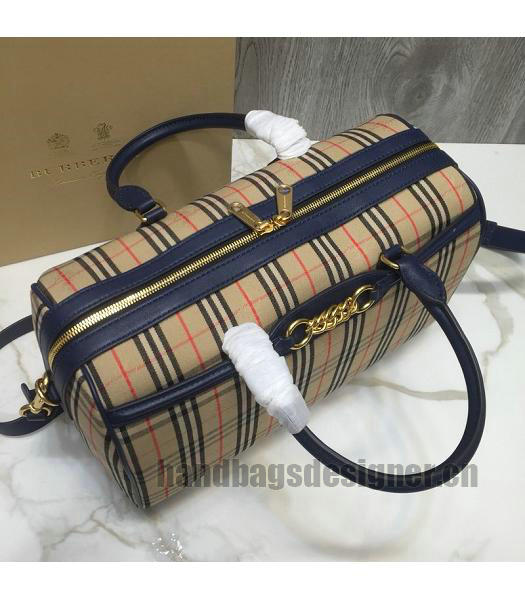 Burberry Check Canvas With Original Leather Tote Bag Blue-4