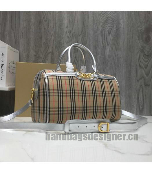 Burberry Check Canvas With Original Leather Tote Bag Silver-1