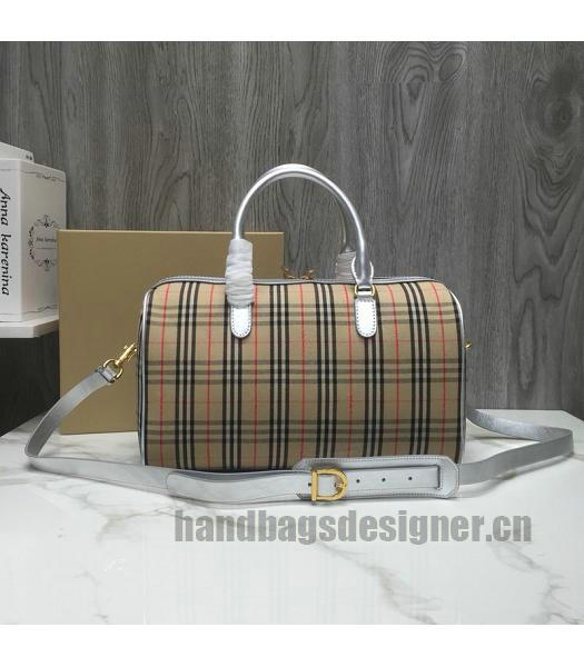 Burberry Check Canvas With Original Leather Tote Bag Silver-2