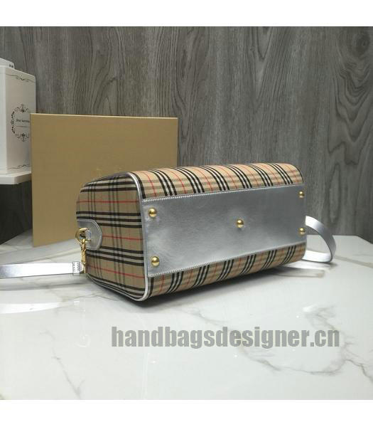 Burberry Check Canvas With Original Leather Tote Bag Silver-3
