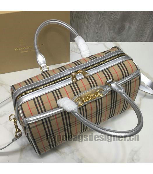 Burberry Check Canvas With Original Leather Tote Bag Silver-4