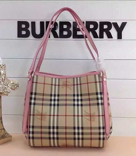 Burberry Check Canvas With Pink Leather Small Tote Bag