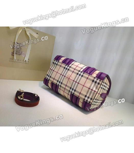 Burberry Check Canvas With Purple Leather Classic Boston Tote Bag-2