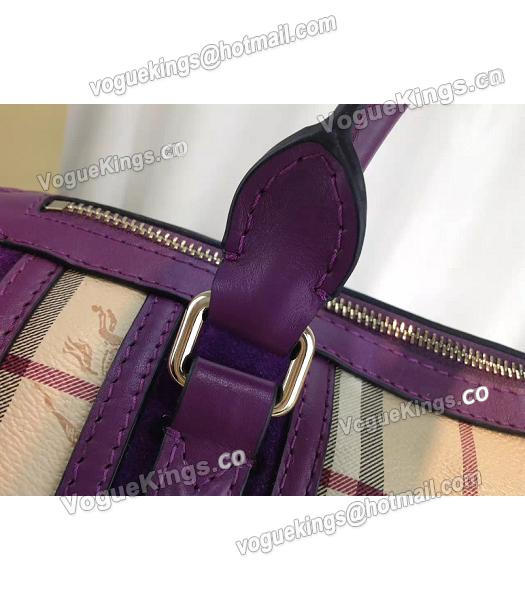 Burberry Check Canvas With Purple Leather Classic Boston Tote Bag-5
