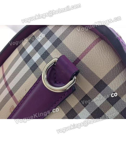Burberry Check Canvas With Purple Leather Classic Boston Tote Bag-6