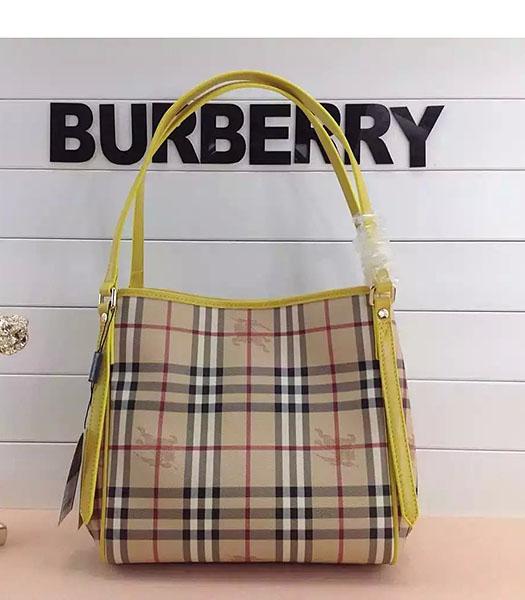 Burberry Check Canvas With Yellow Leather Small Tote Bag