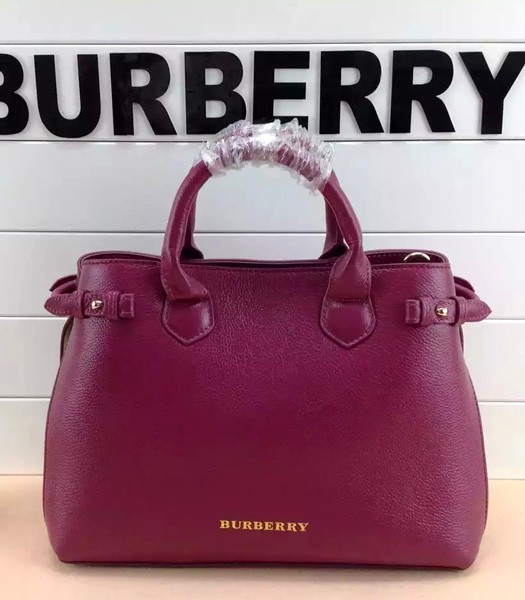 Burberry House Check Cotton With Purple Red Leather Tote Bag