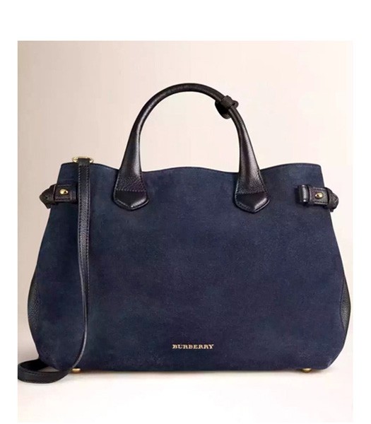Burberry House Check Suede Leather Tote Bag Sapphire Blue/Black