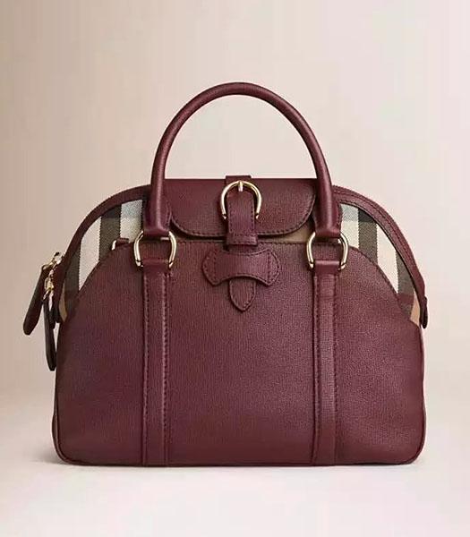 Burberry House Check Wine Red Calfskin Leather Tote Bag